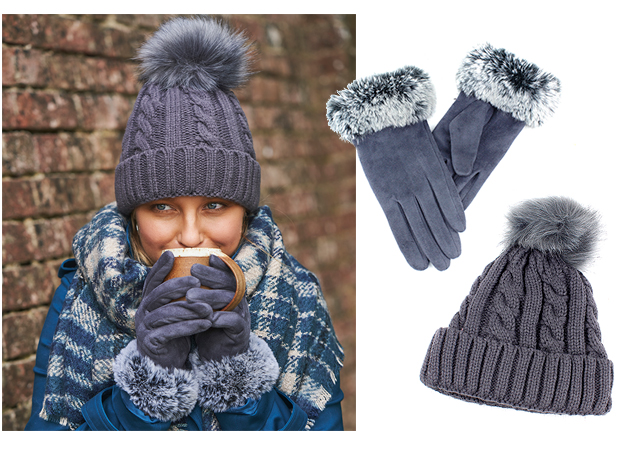 womens bobble hat and gloves