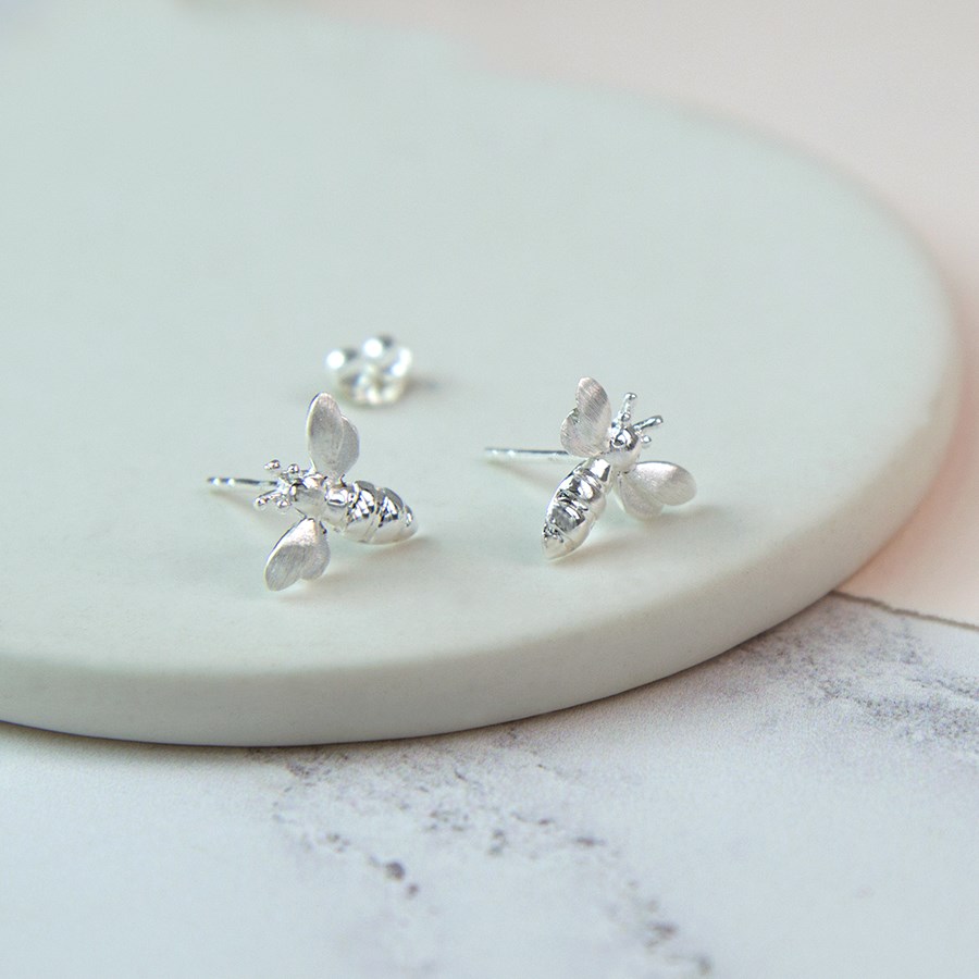 sterling silver bee stud earrings