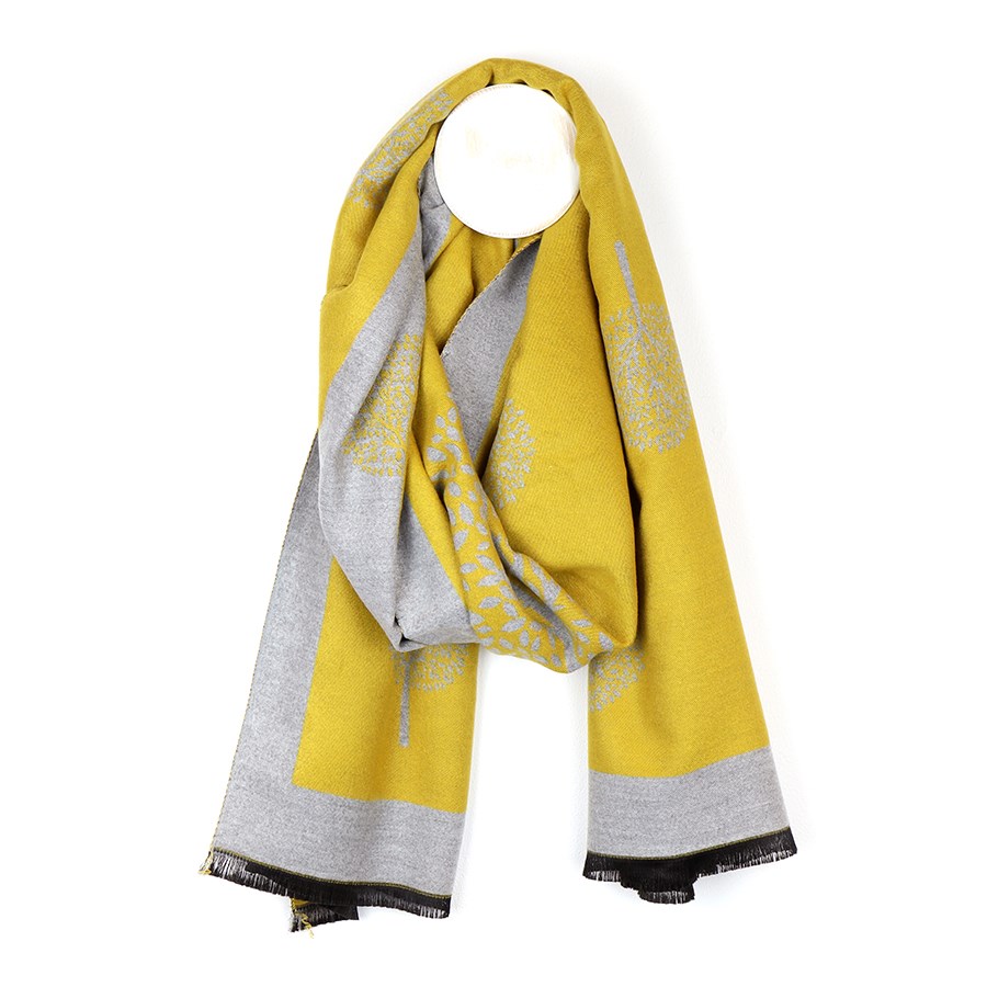 grey and mustard scarf