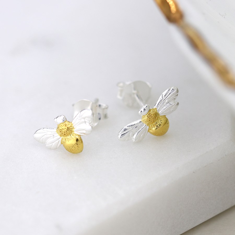sterling silver bee stud earrings